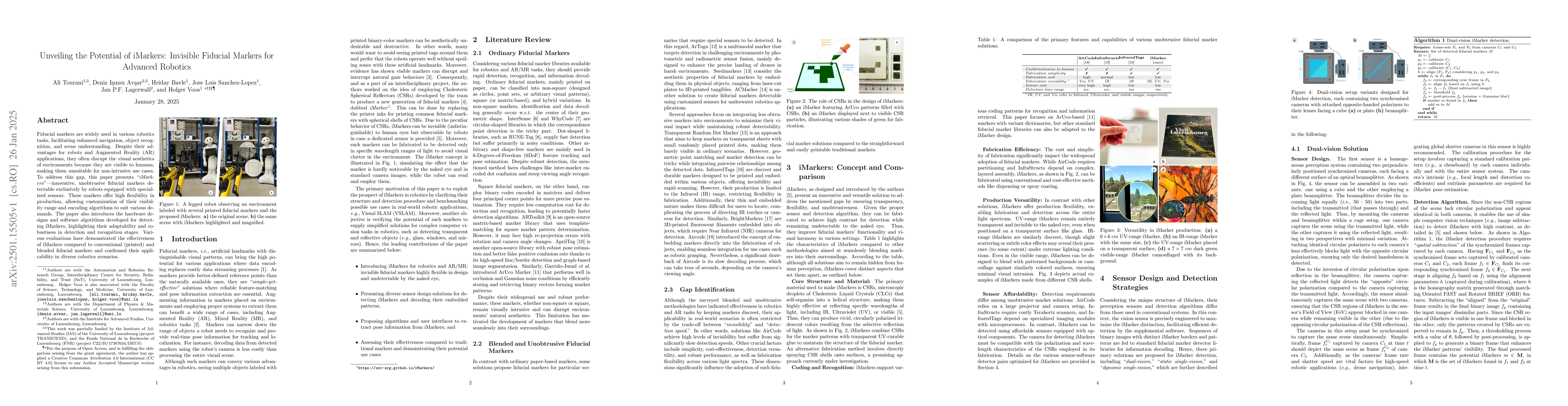 Thumbnail for Unveiling the Potential of iMarkers: Invisible Fiducial Markers for
  Advanced Robotics