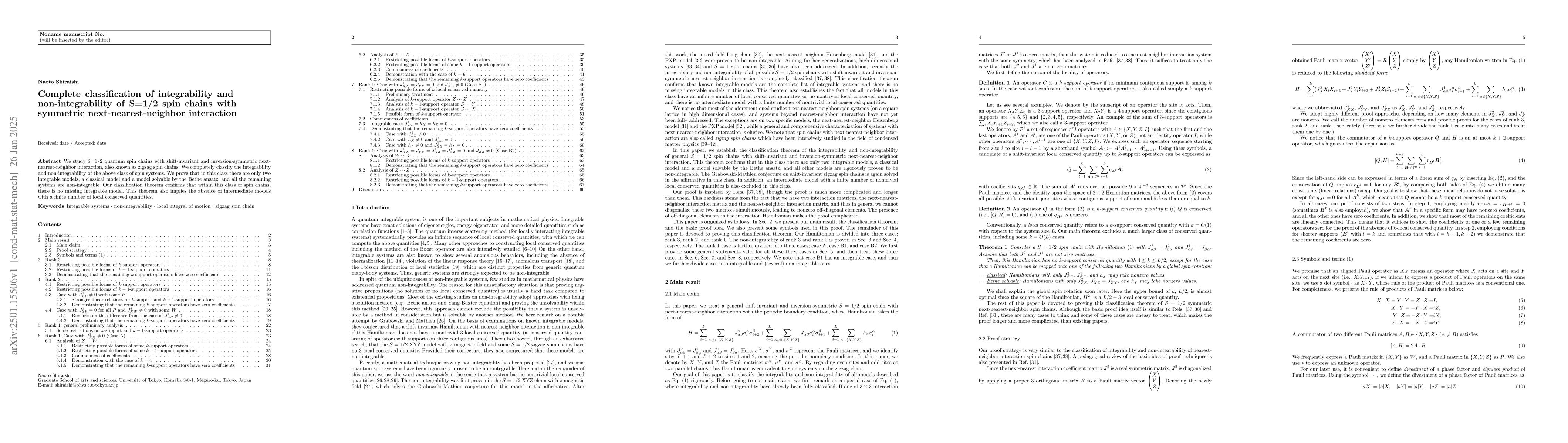 Thumbnail for Complete classification of integrability and non-integrability of S=1/2
  spin chains with symmetric next-nearest-neighbor interaction