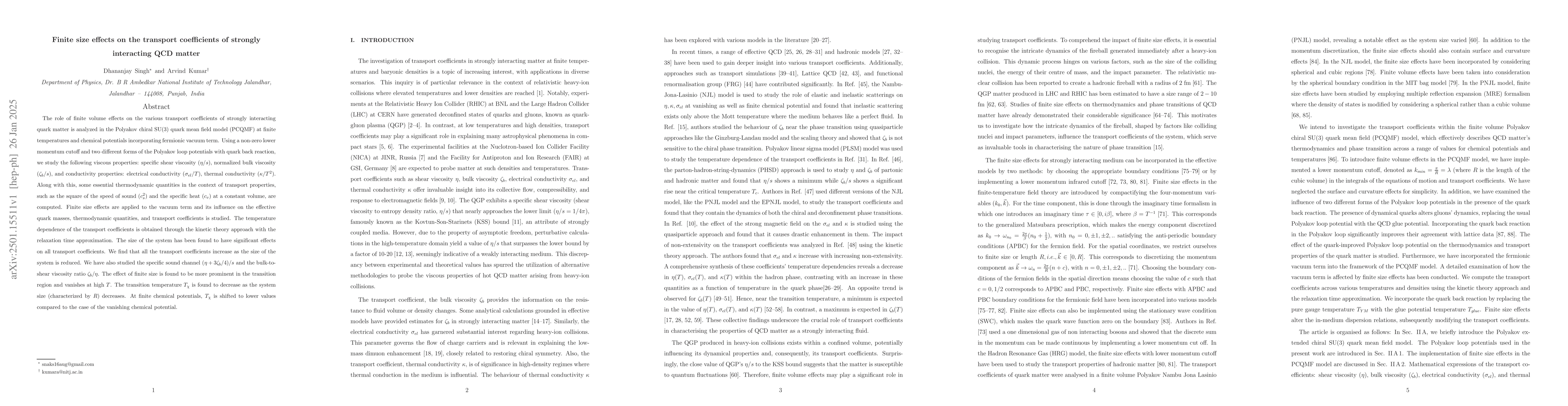 Thumbnail for Finite size effects on the transport coefficients of strongly
  interacting QCD matter