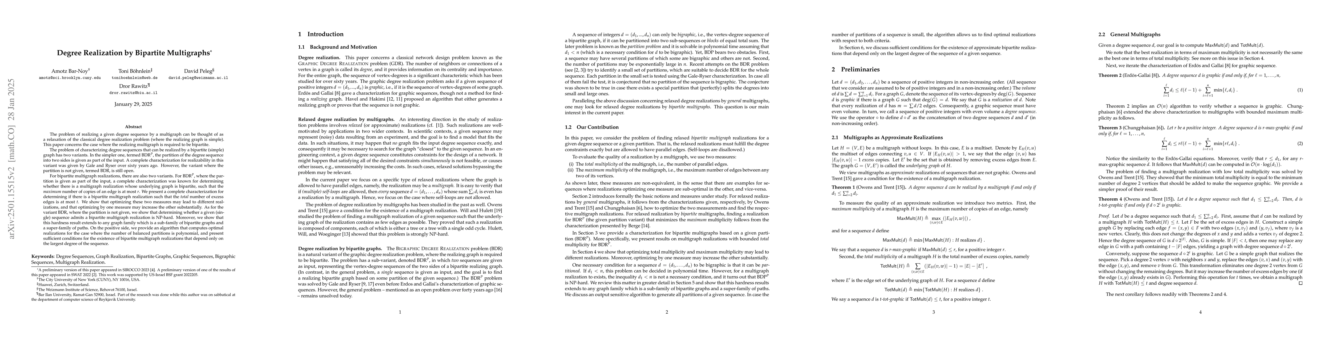 Thumbnail for Degree Realization by Bipartite Multigraphs
