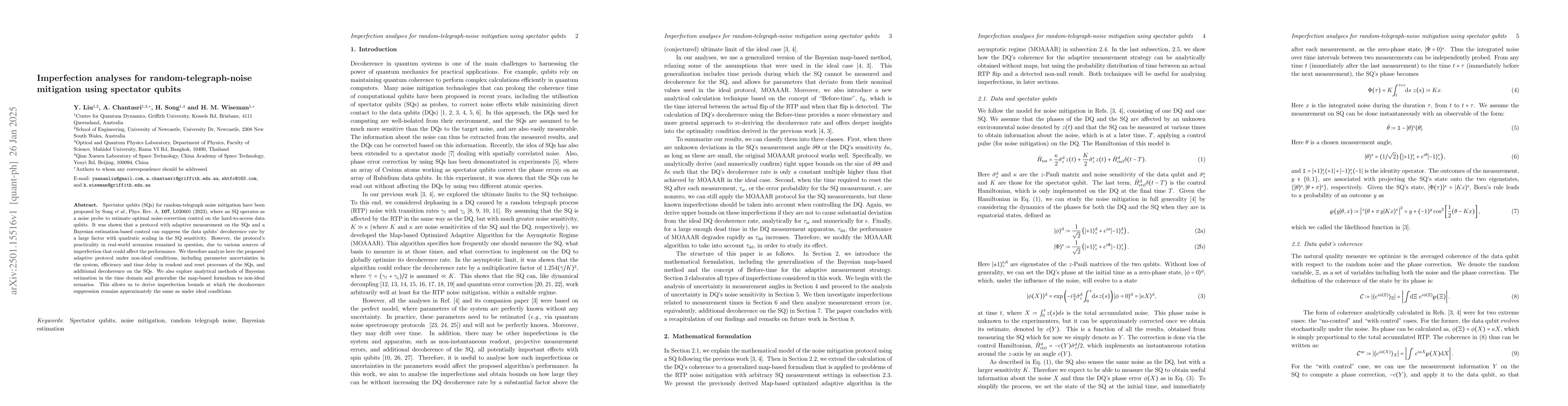 Thumbnail for Imperfection analyses for random-telegraph-noise mitigation using
  spectator qubits