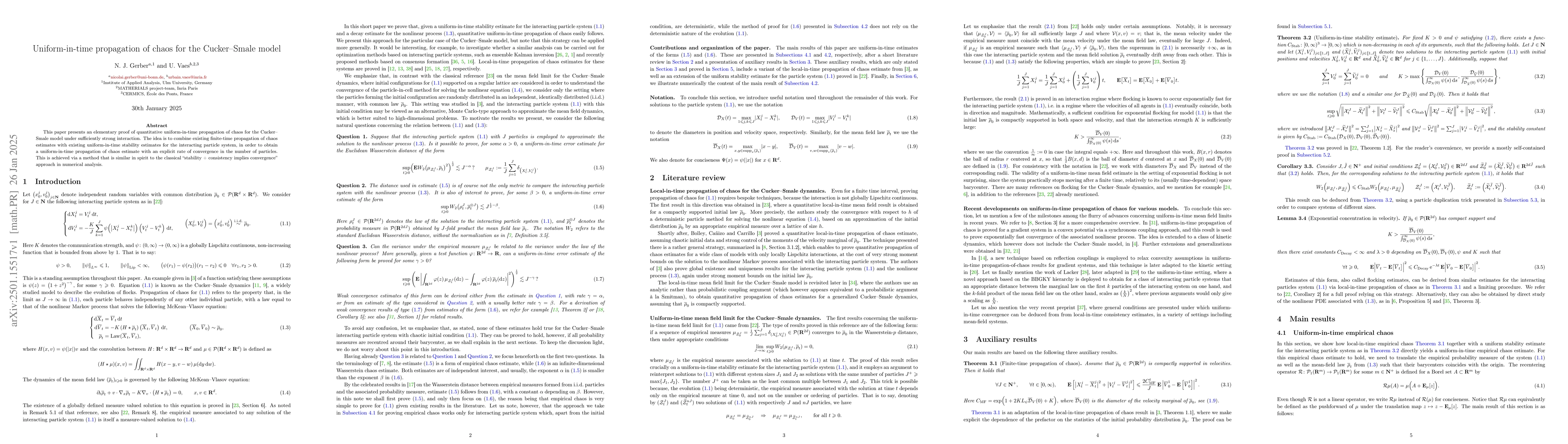 Thumbnail for Uniform-in-time propagation of chaos for the Cucker--Smale model