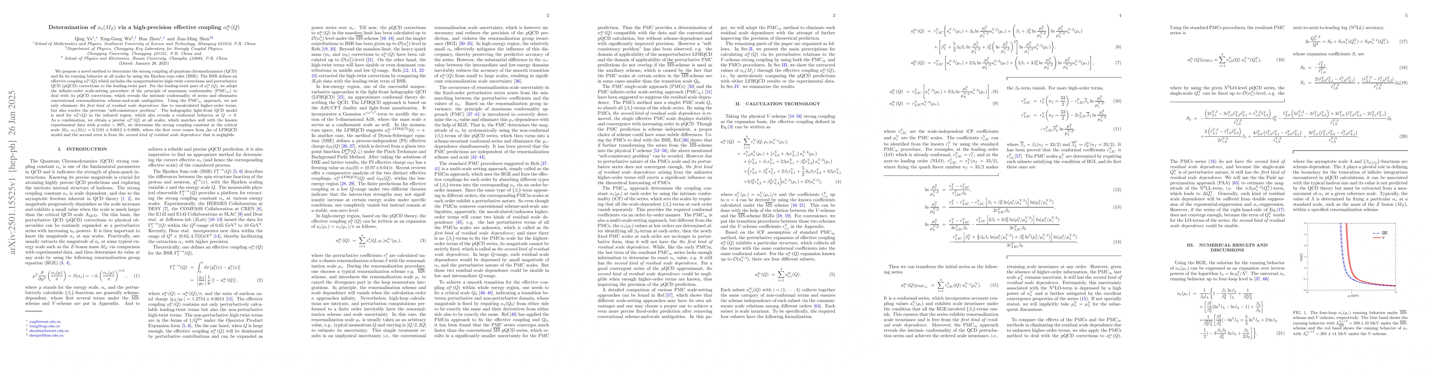 Thumbnail for Determination of $α_s(M_Z)$ via a high-precision effective coupling
  $α^{g_1}_s(Q)$