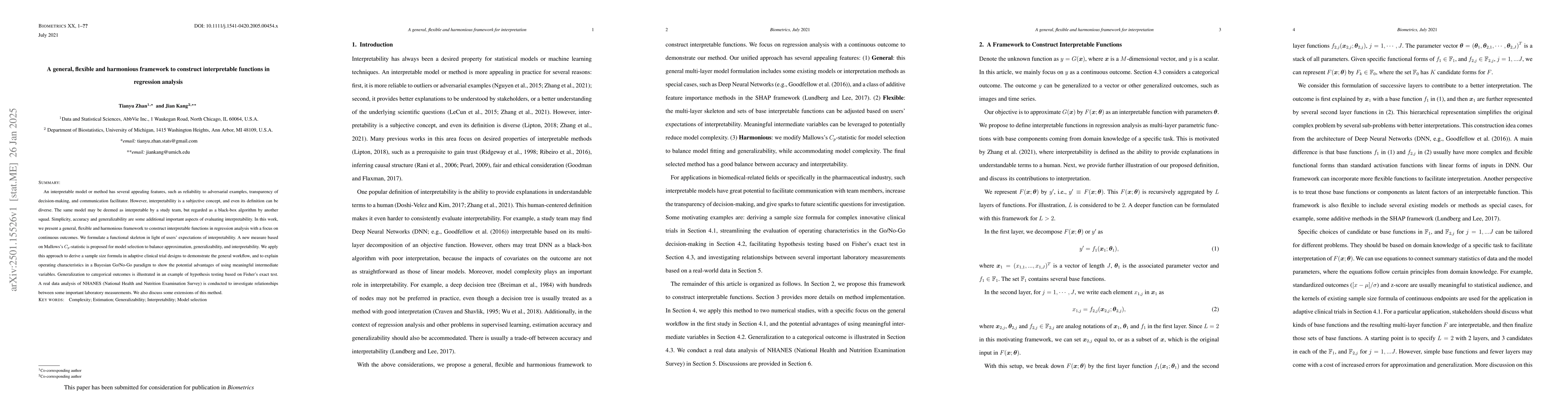 Thumbnail for A general, flexible and harmonious framework to construct interpretable
  functions in regression analysis