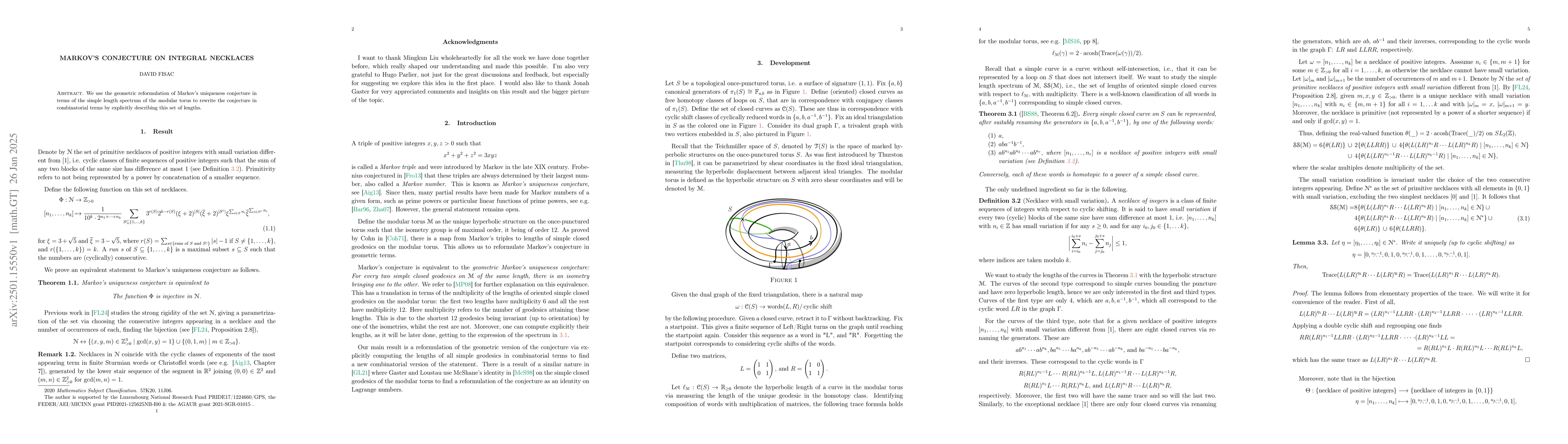 Thumbnail for Markov's Conjecture on integral necklaces