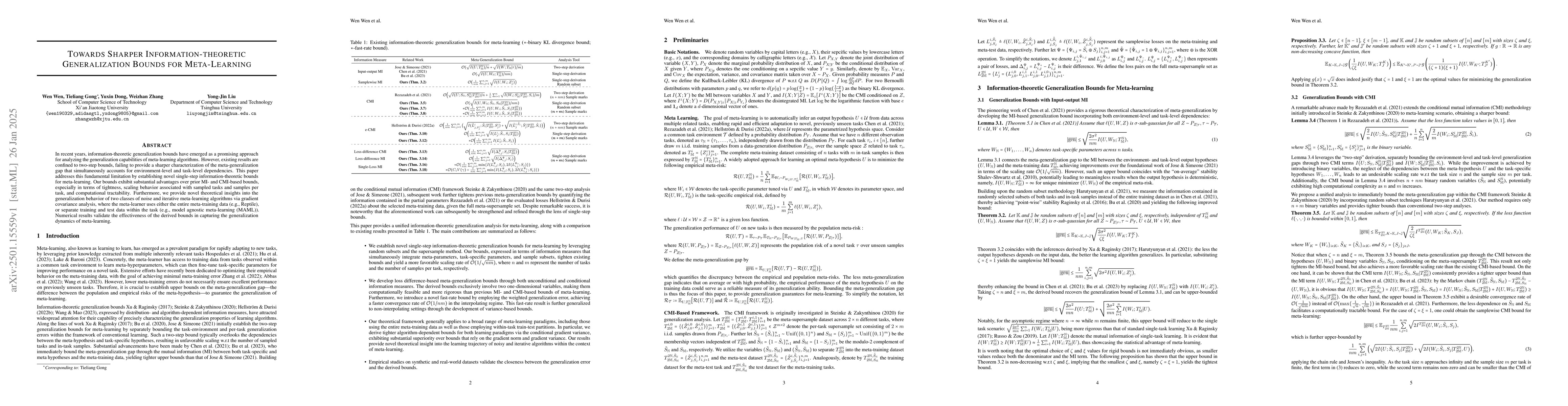 Thumbnail for Towards Sharper Information-theoretic Generalization Bounds for
  Meta-Learning