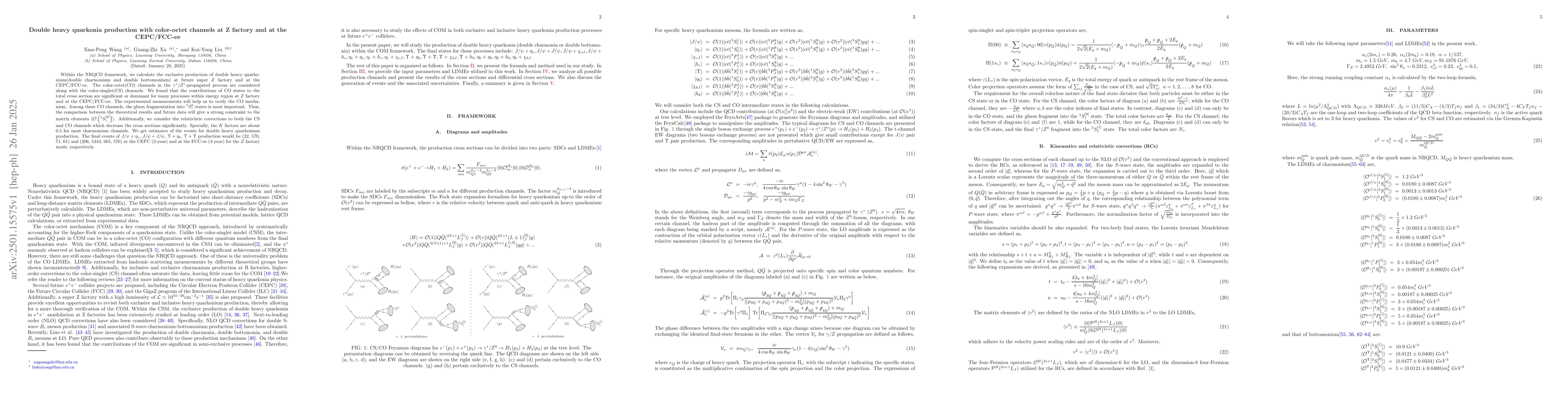 Thumbnail for Double heavy quarkonia production with color-octet channels at Z factory
  and at the CEPC/FCC-ee