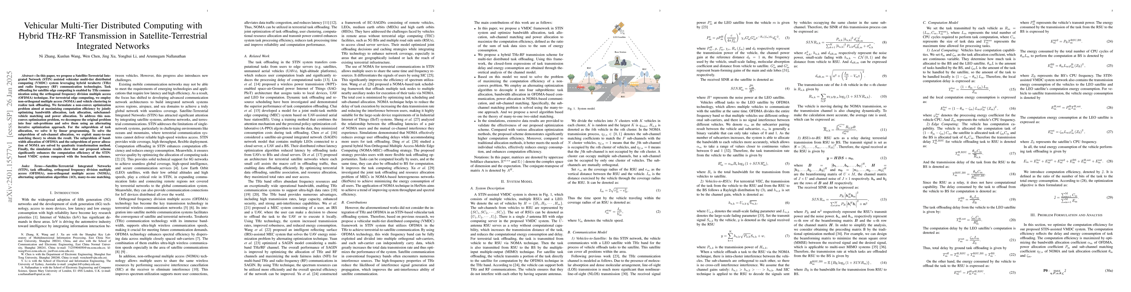 Thumbnail for Vehicular Multi-Tier Distributed Computing with Hybrid THz-RF
  Transmission in Satellite-Terrestrial Integrated Networks