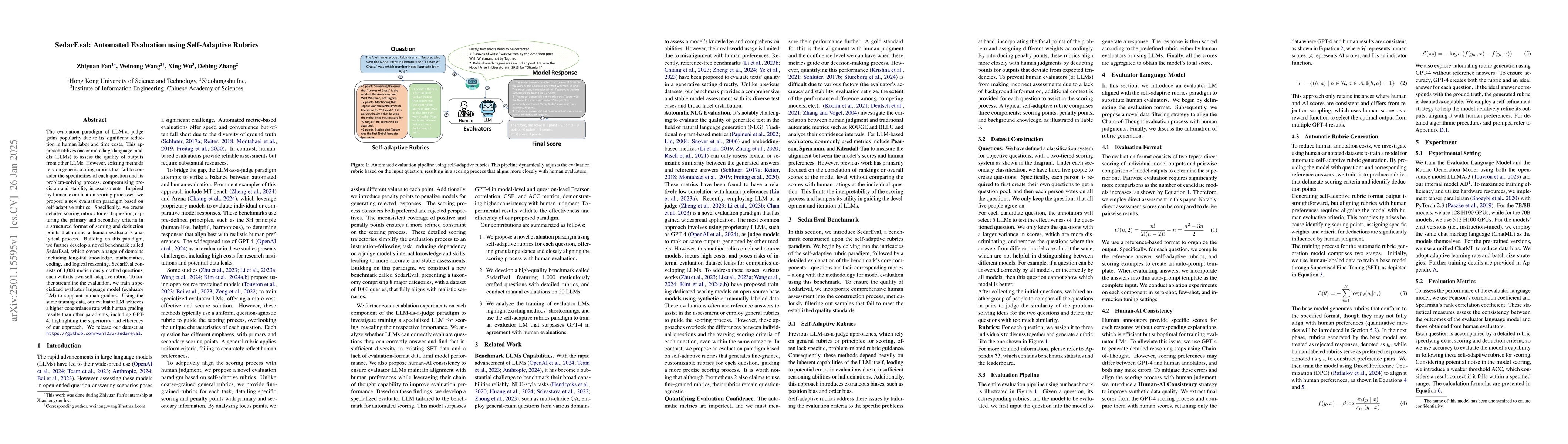 Thumbnail for SedarEval: Automated Evaluation using Self-Adaptive Rubrics