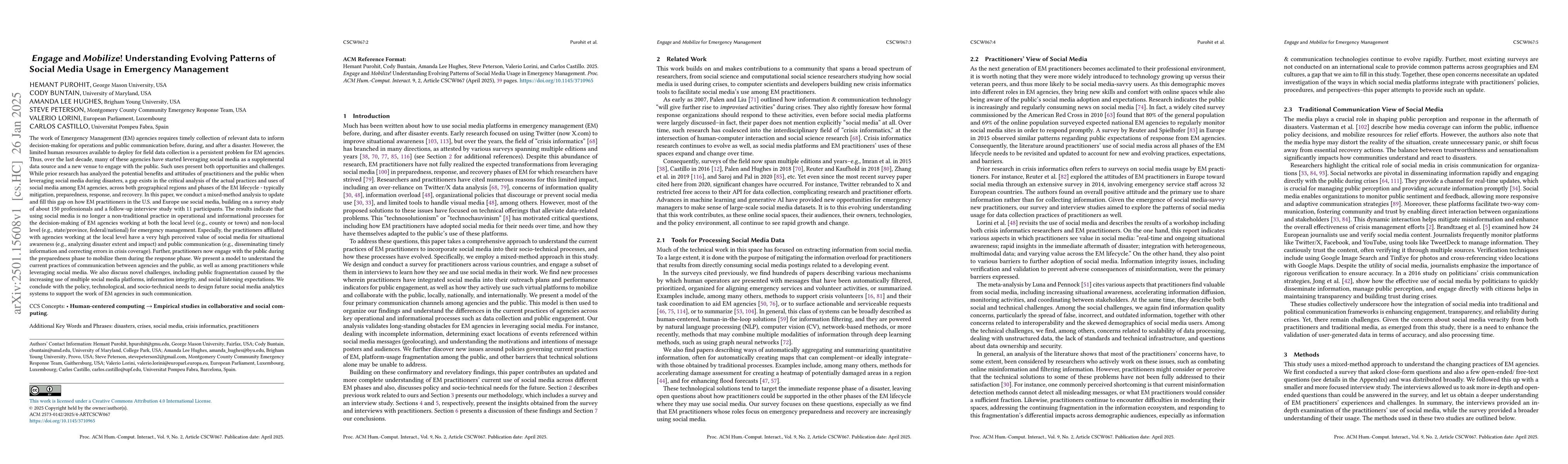 Thumbnail for Engage and Mobilize! Understanding Evolving Patterns of Social Media
  Usage in Emergency Management