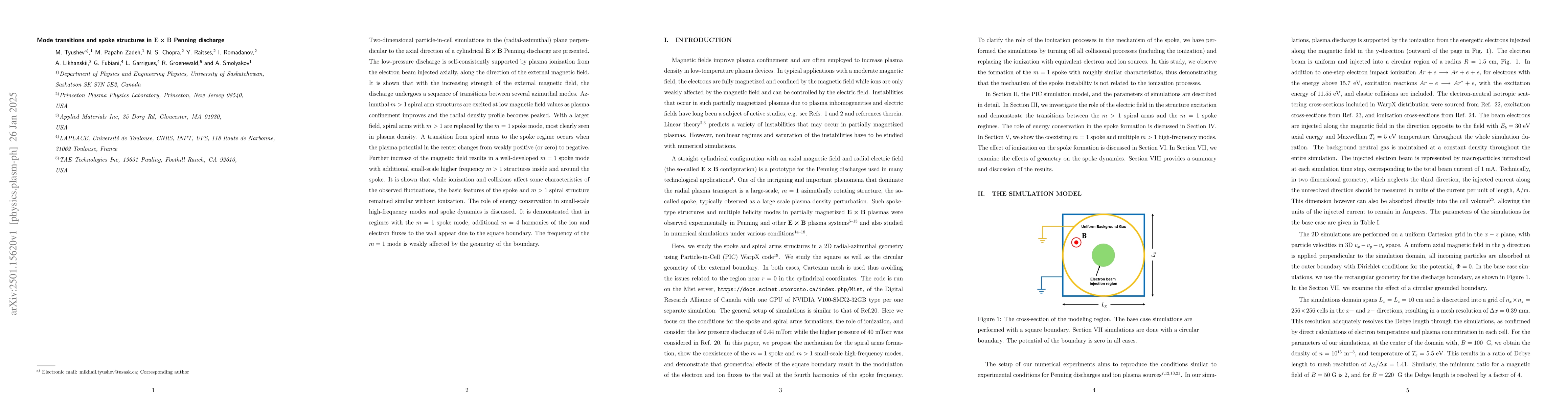 Thumbnail for Mode transitions and spoke structures in ExB Penning discharge
