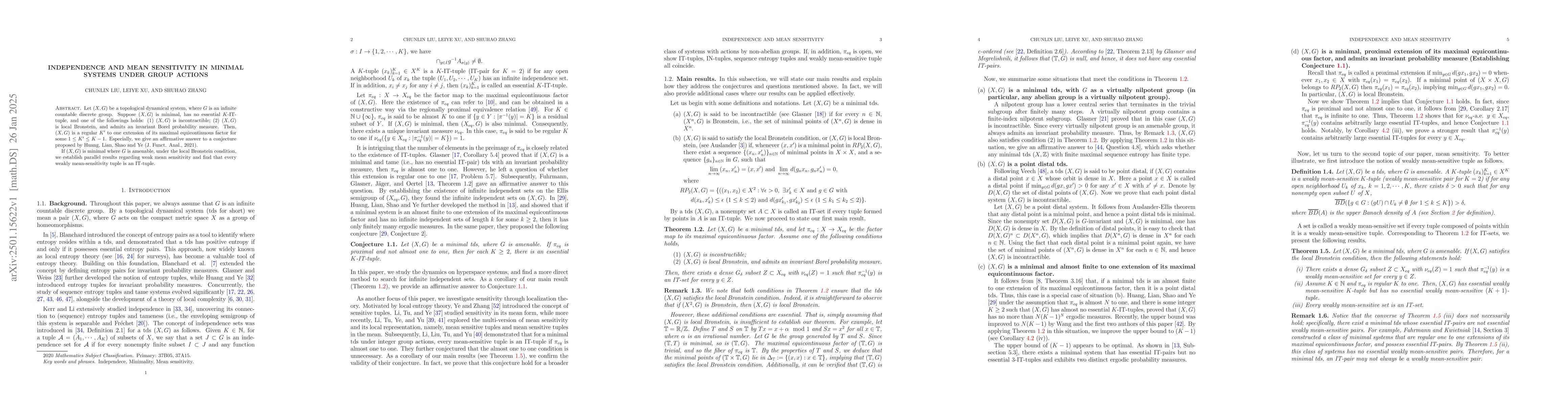 Thumbnail for Independence and mean sensitivity in minimal systems under group actions