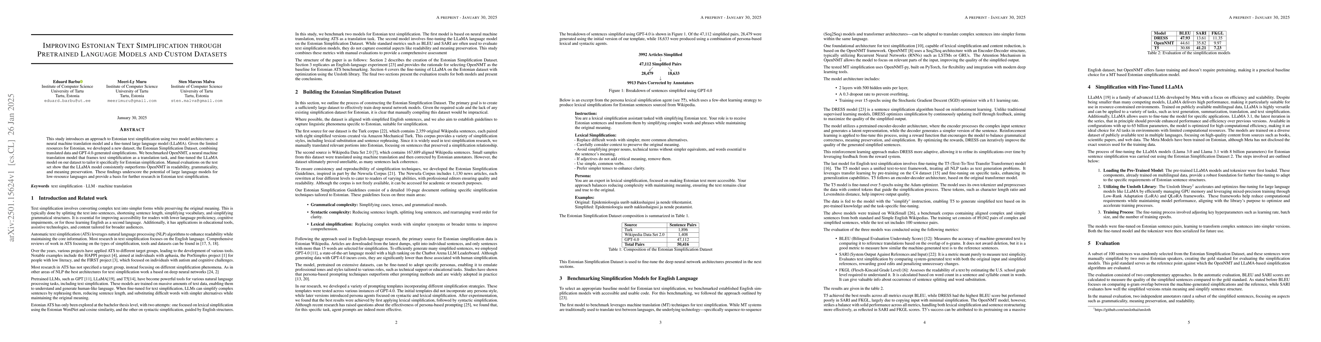 Thumbnail for Improving Estonian Text Simplification through Pretrained Language
  Models and Custom Datasets