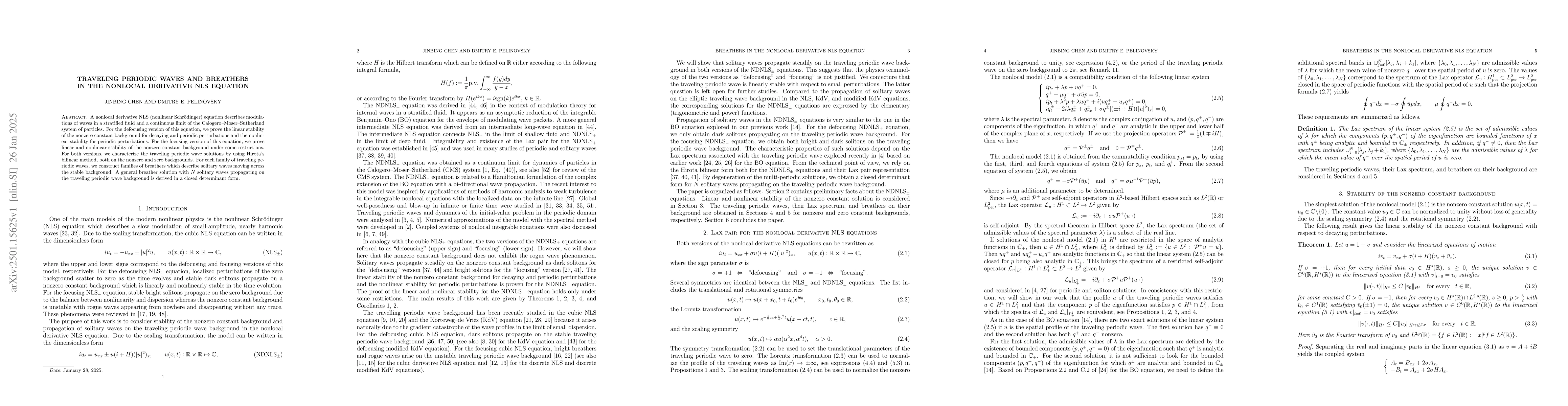 Thumbnail for Traveling periodic waves and breathers in the nonlocal derivative NLS
  equation