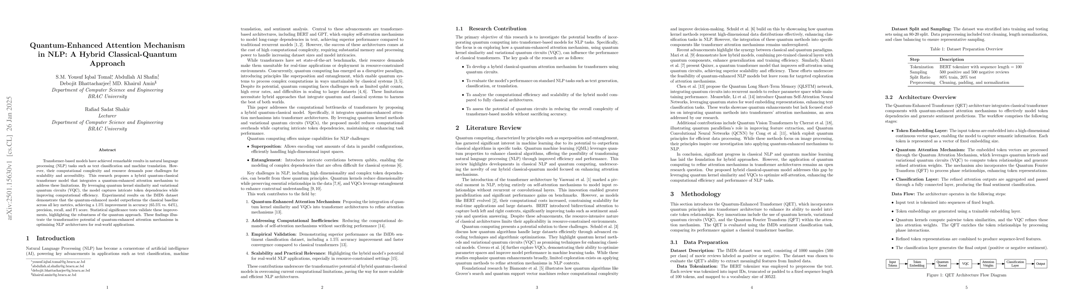 Thumbnail for Quantum-Enhanced Attention Mechanism in NLP: A Hybrid Classical-Quantum
  Approach