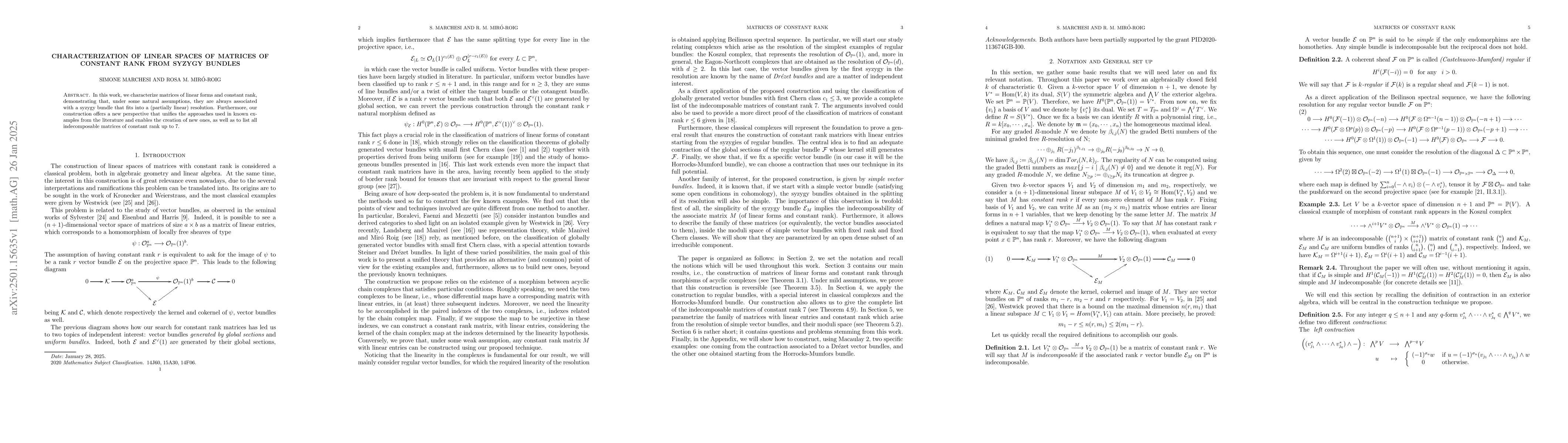 Thumbnail for Characterization of linear spaces of matrices of constant rank from
  syzygy bundles