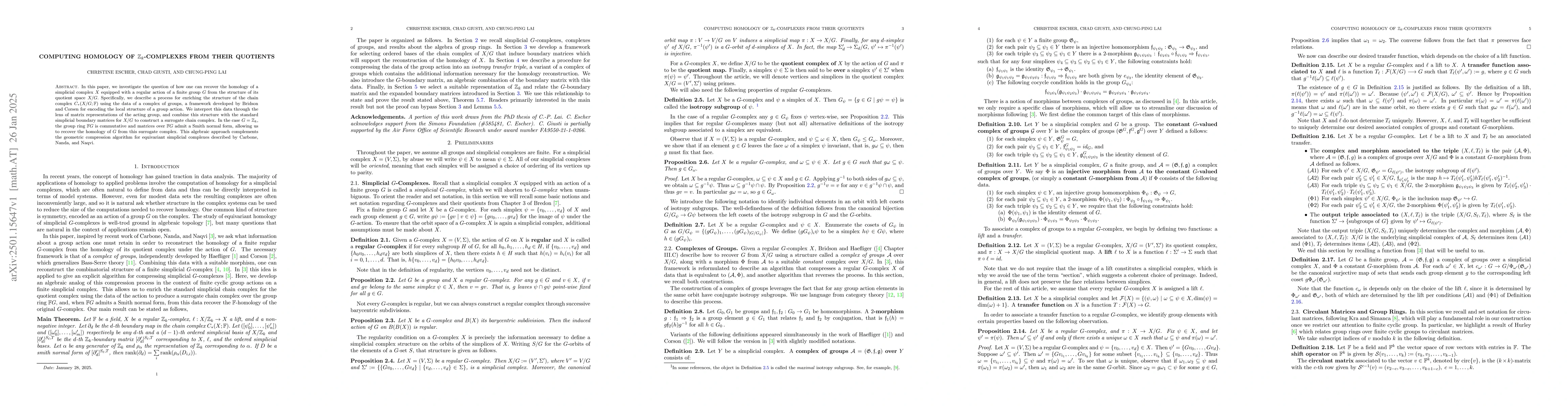 Thumbnail for Computing homology of $\mathbb{Z}_k$-complexes from their quotients