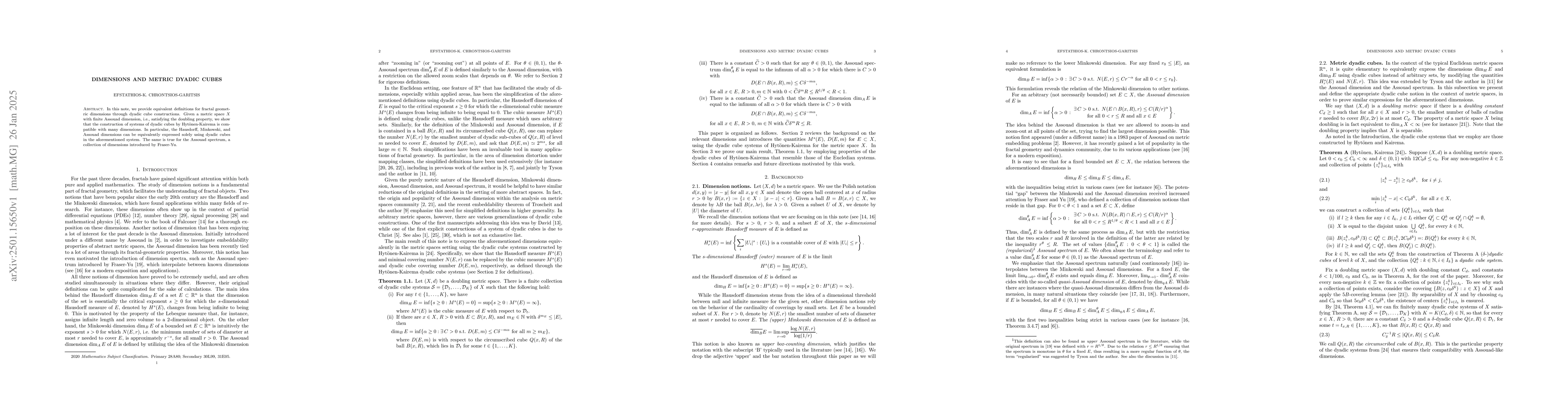 Thumbnail for Dimensions and metric dyadic cubes