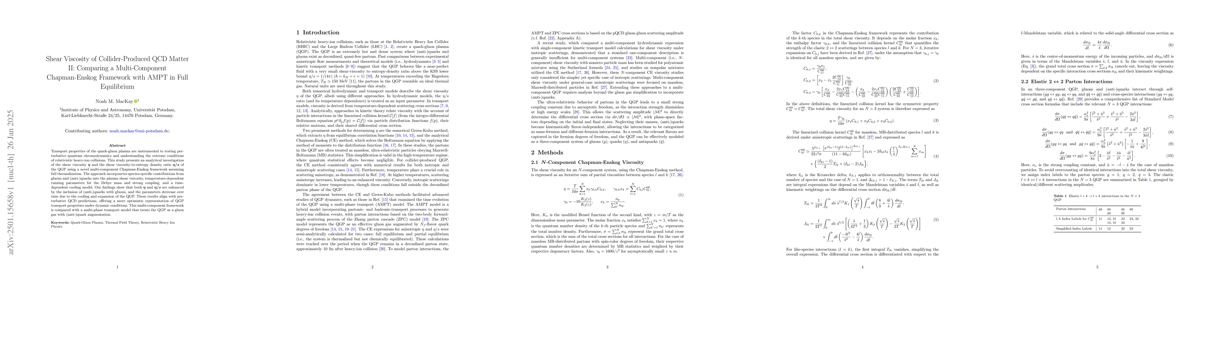 Thumbnail for Shear Viscosity of Collider-Produced QCD Matter II: Comparing a
  Multi-Component Chapman-Enskog Framework with AMPT in Full Equilibrium