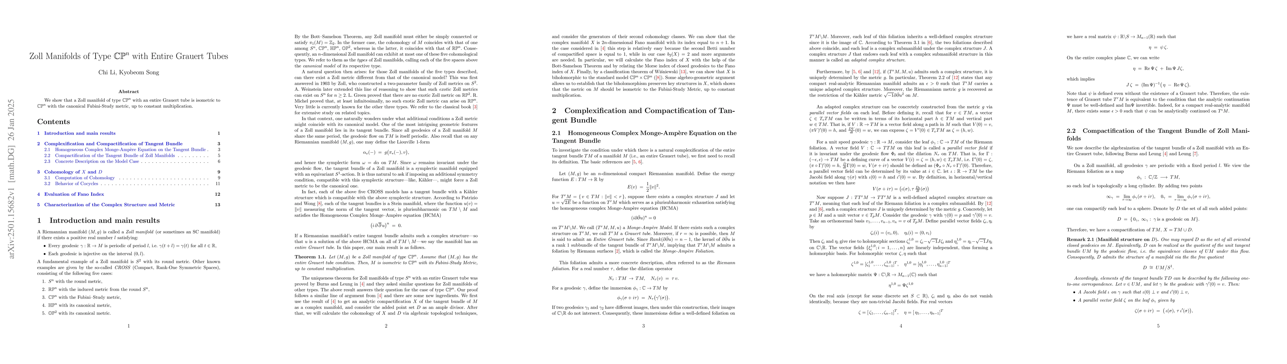 Thumbnail for Zoll Manifolds of Type $\mathbb{CP}^n$ with Entire Grauert Tubes