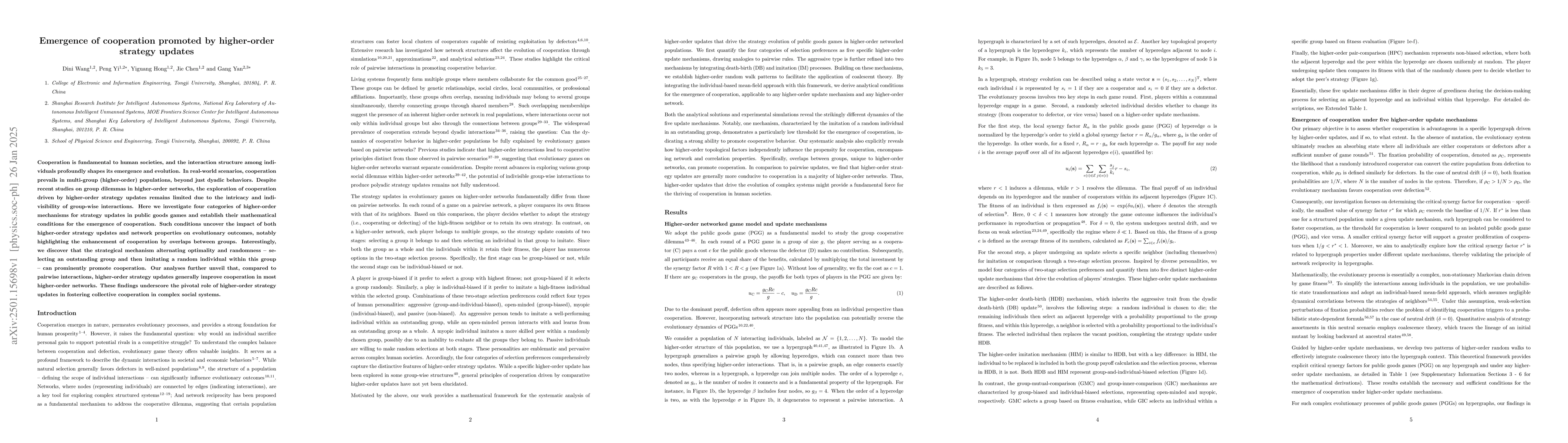 Thumbnail for Emergence of cooperation promoted by higher-order strategy updates