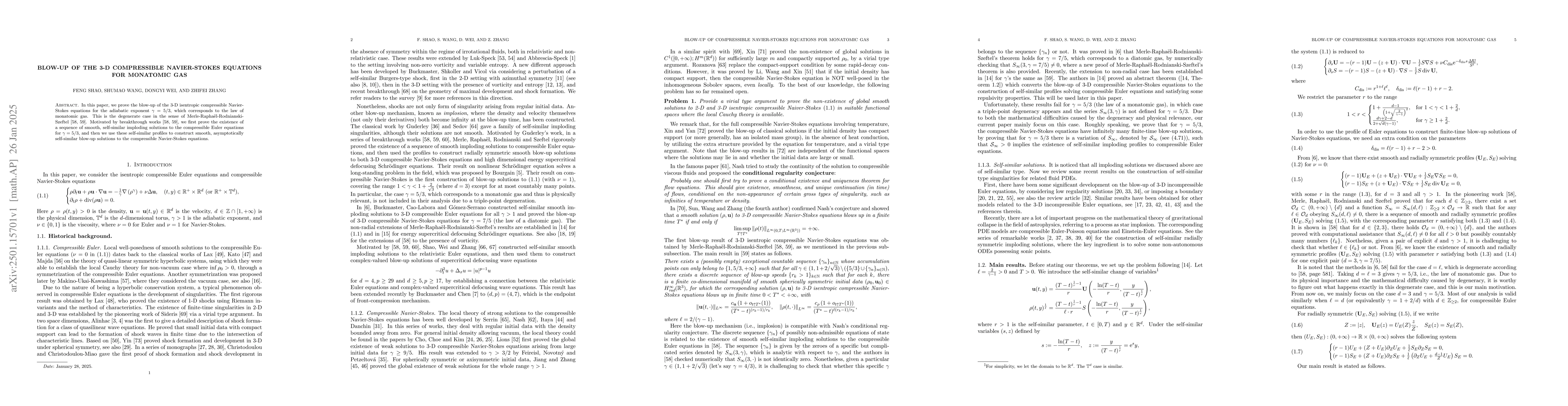 Thumbnail for Blow-up of the 3-D compressible Navier-Stokes equations for monatomic
  gas
