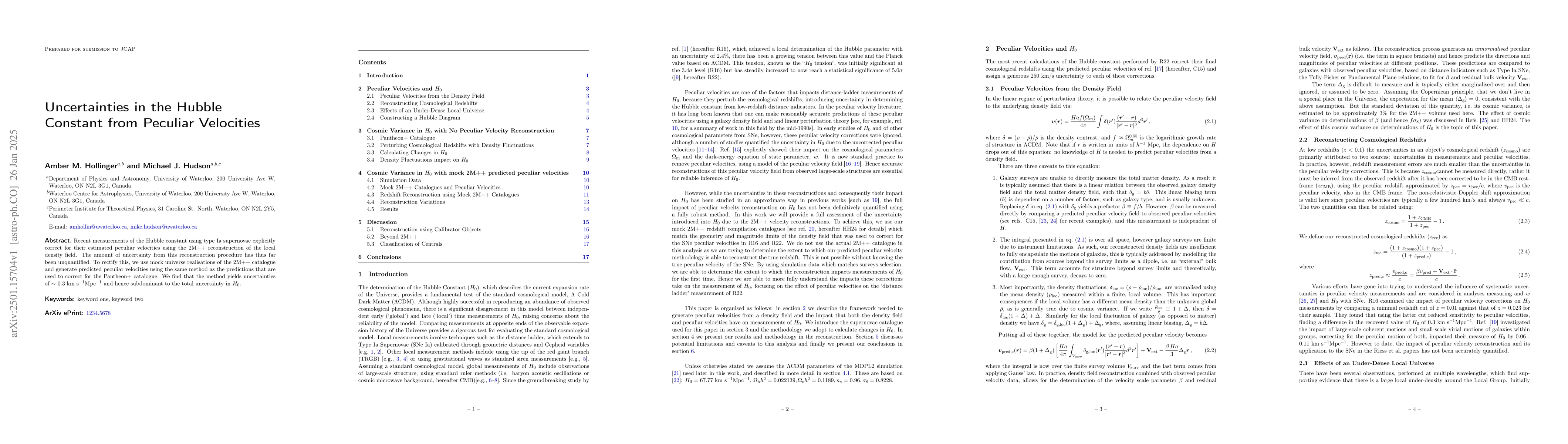 Thumbnail for Uncertainties in the Hubble Constant from Peculiar Velocities