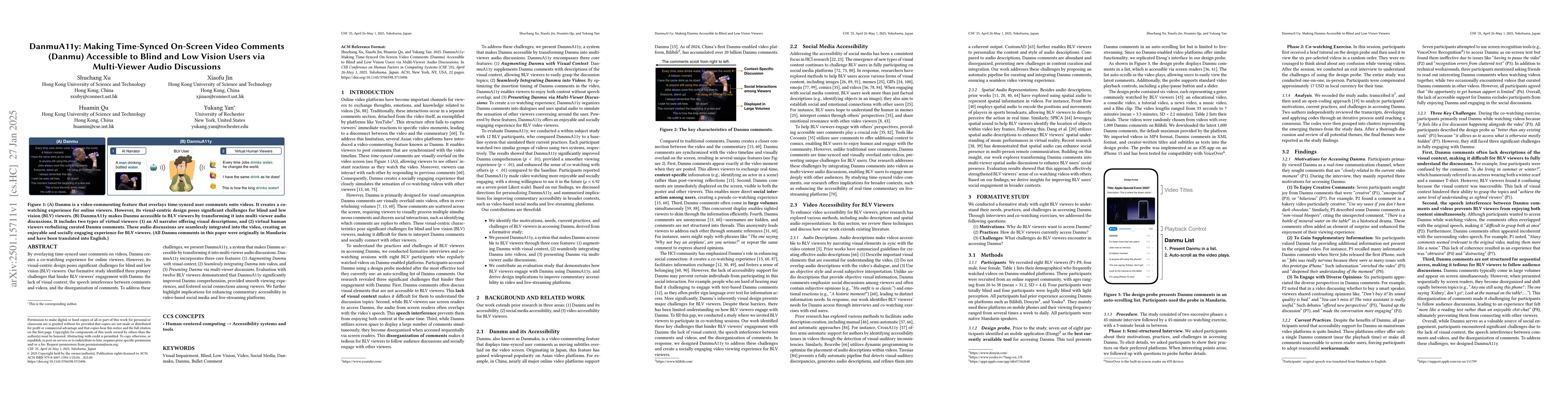 Thumbnail for DanmuA11y: Making Time-Synced On-Screen Video Comments (Danmu)
  Accessible to Blind and Low Vision Users via Multi-Viewer Audio Discussions