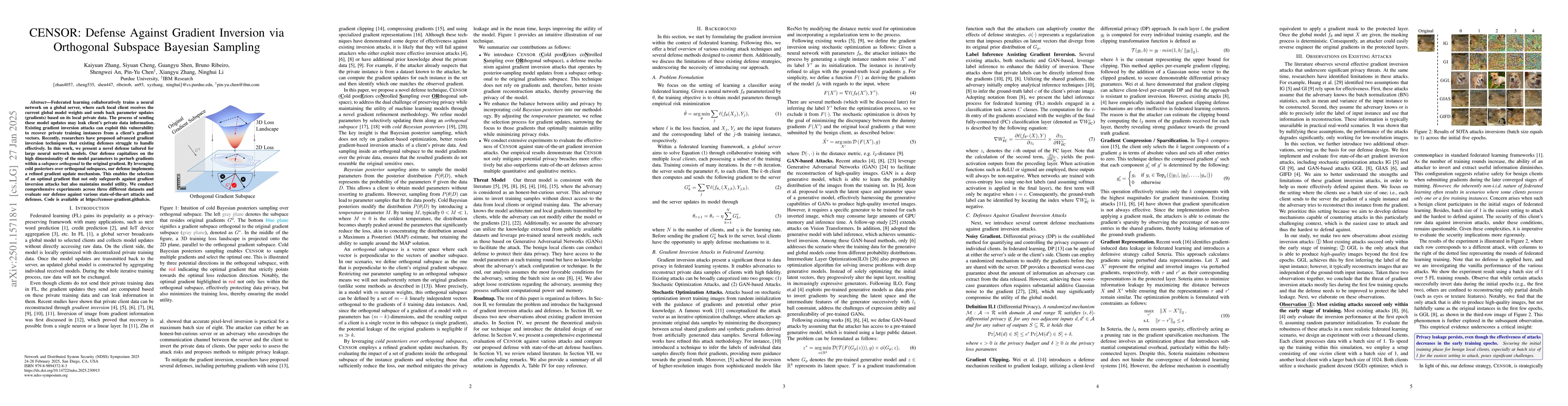 Thumbnail for CENSOR: Defense Against Gradient Inversion via Orthogonal Subspace
  Bayesian Sampling