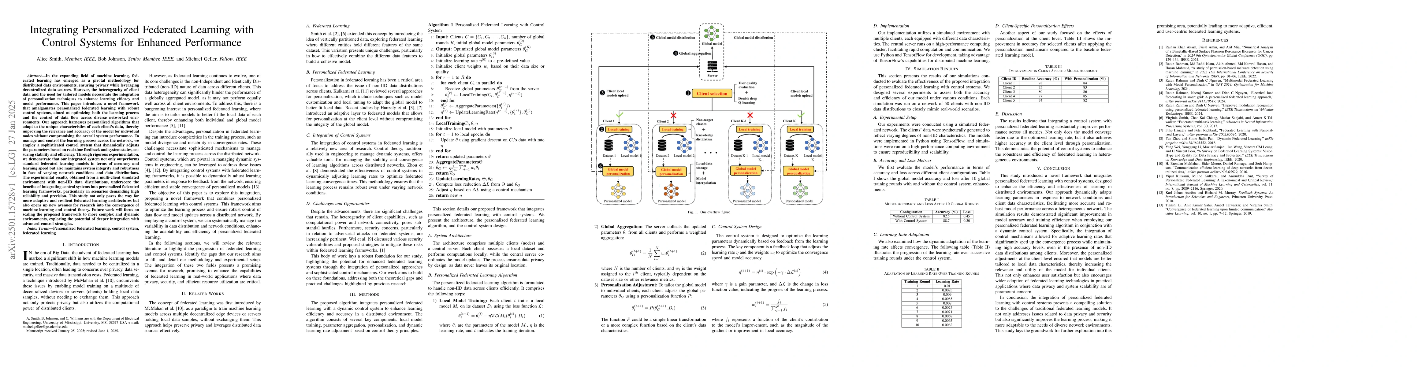 Thumbnail for Integrating Personalized Federated Learning with Control Systems for
  Enhanced Performance