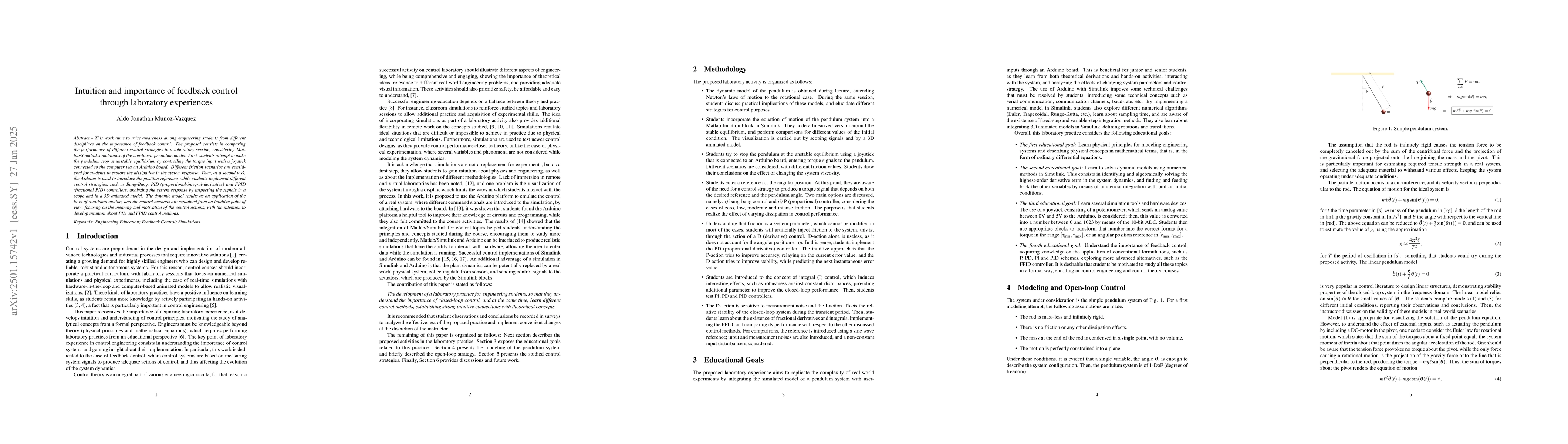 Thumbnail for Intuition and importance of feedback control through laboratory
  experiences