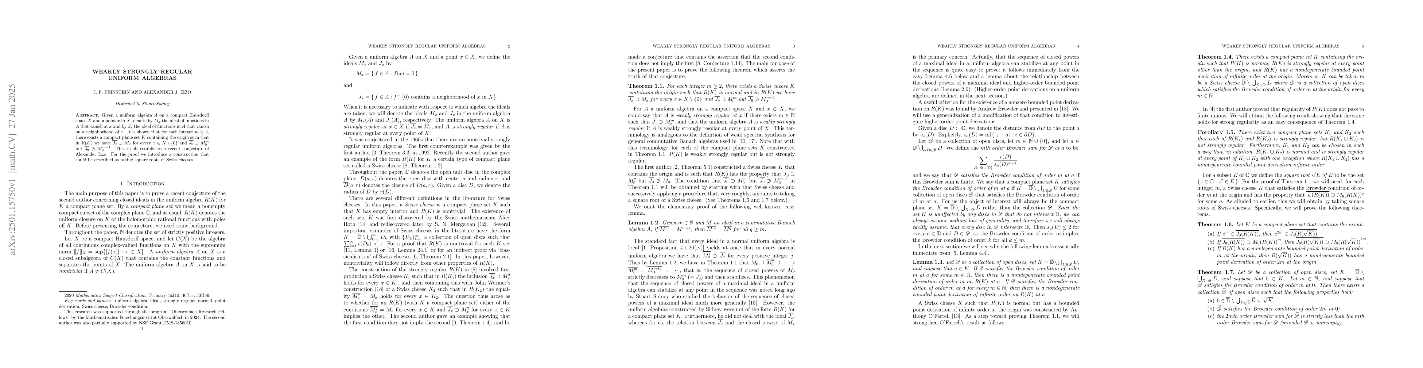 Thumbnail for Weakly strongly regular uniform algebras