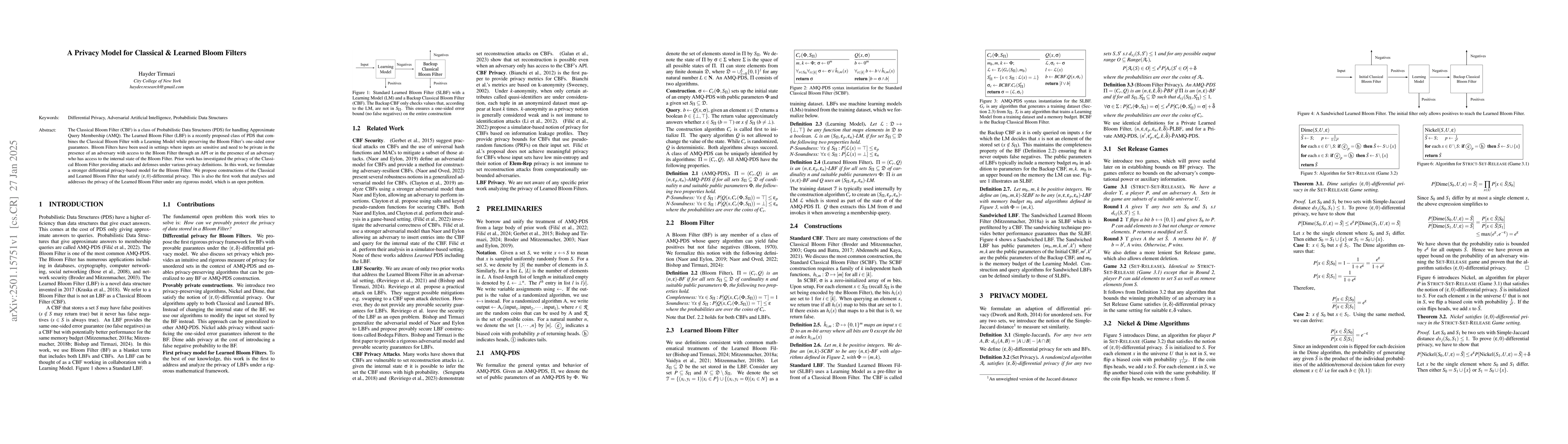 Thumbnail for A Privacy Model for Classical & Learned Bloom Filters