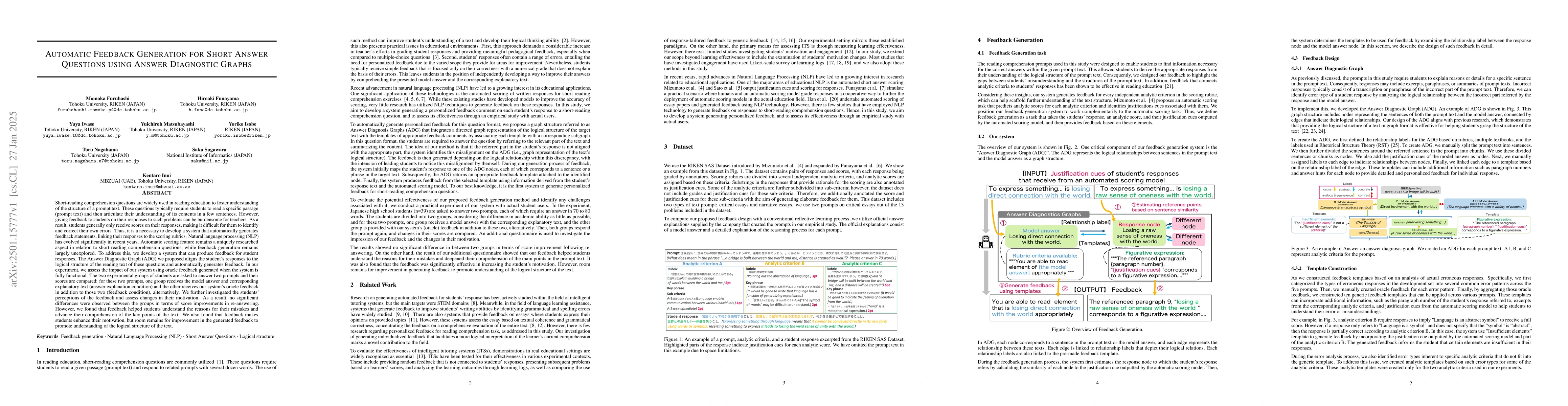Thumbnail for Automatic Feedback Generation for Short Answer Questions using Answer
  Diagnostic Graphs