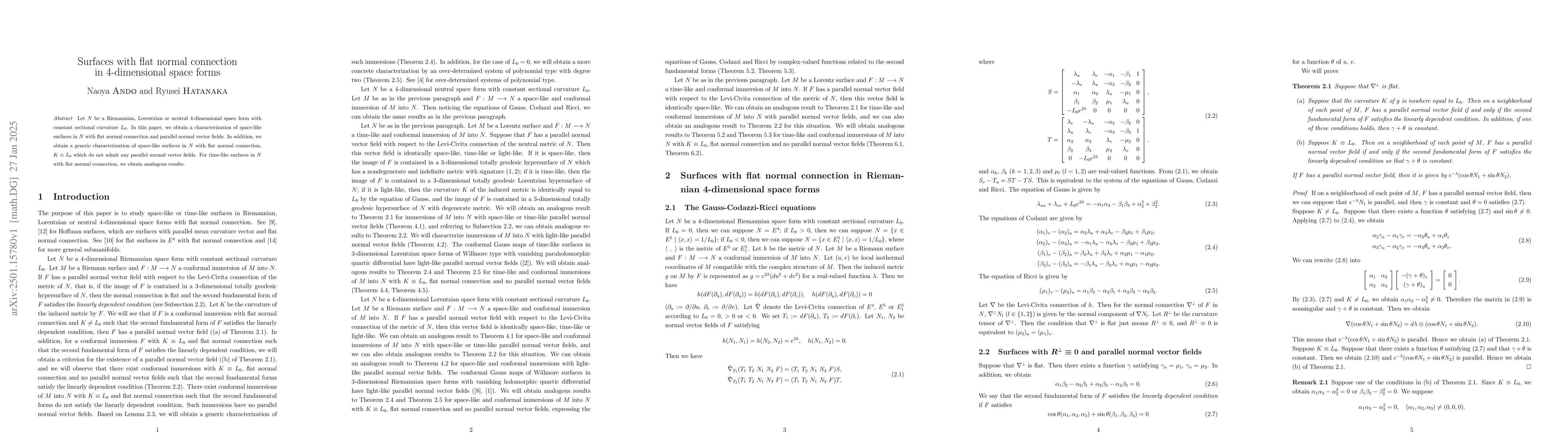 Thumbnail for Surfaces with flat normal connection in 4-dimensional space forms