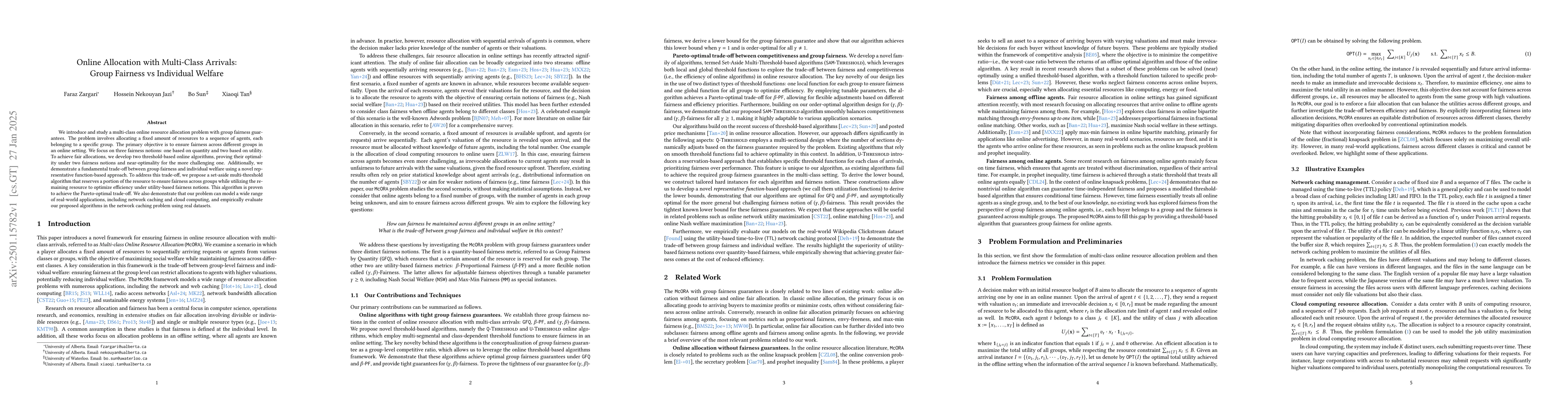 Thumbnail for Online Allocation with Multi-Class Arrivals: Group Fairness vs
  Individual Welfare