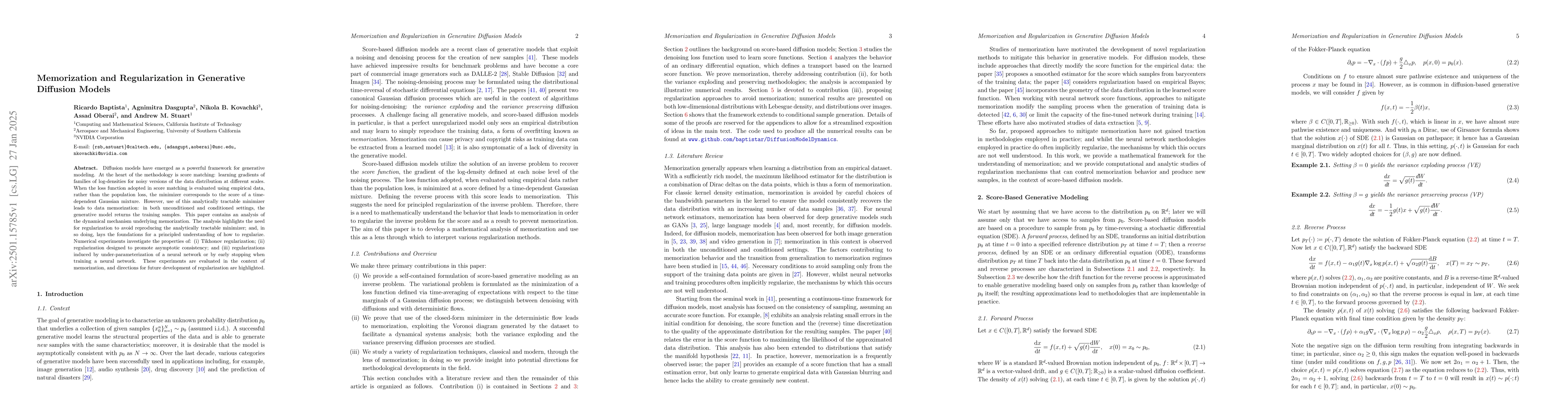 Thumbnail for Memorization and Regularization in Generative Diffusion Models