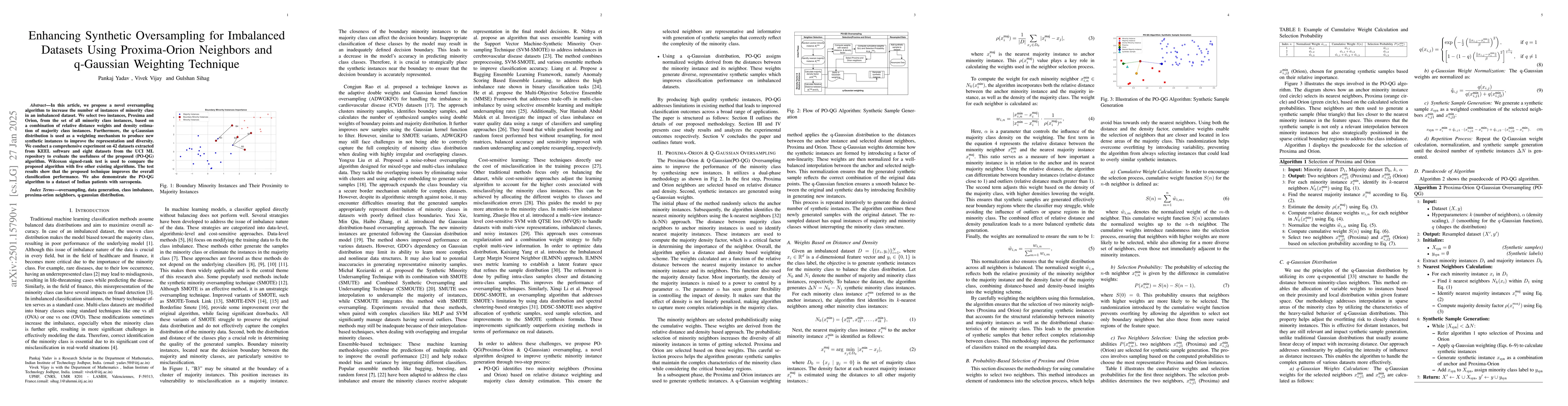 Thumbnail for Enhancing Synthetic Oversampling for Imbalanced Datasets Using
  Proxima-Orion Neighbors and q-Gaussian Weighting Technique