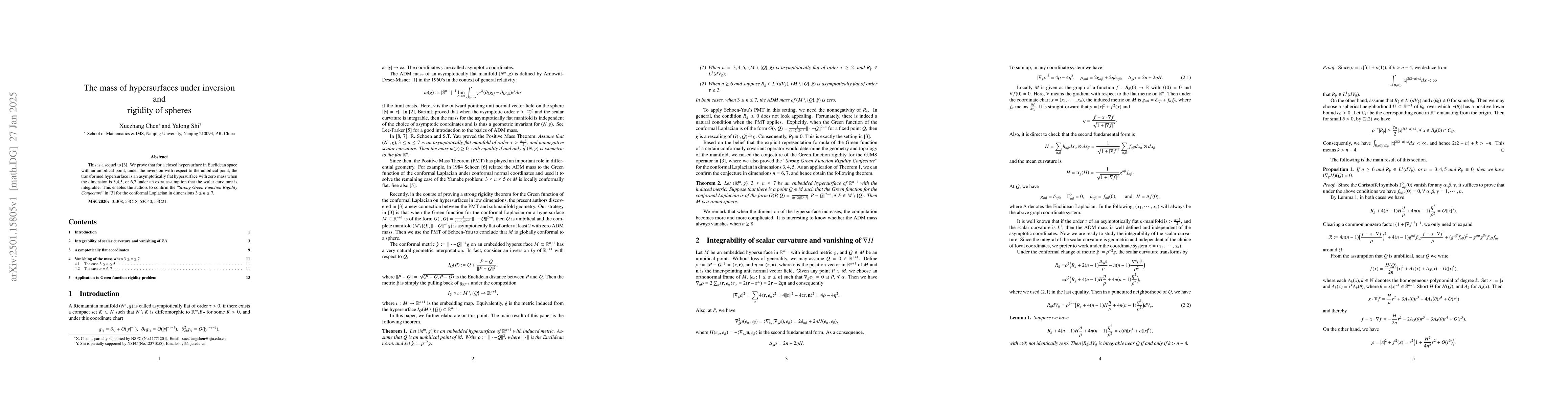 Thumbnail for The mass of hypersurfaces under inversion and rigidity of spheres