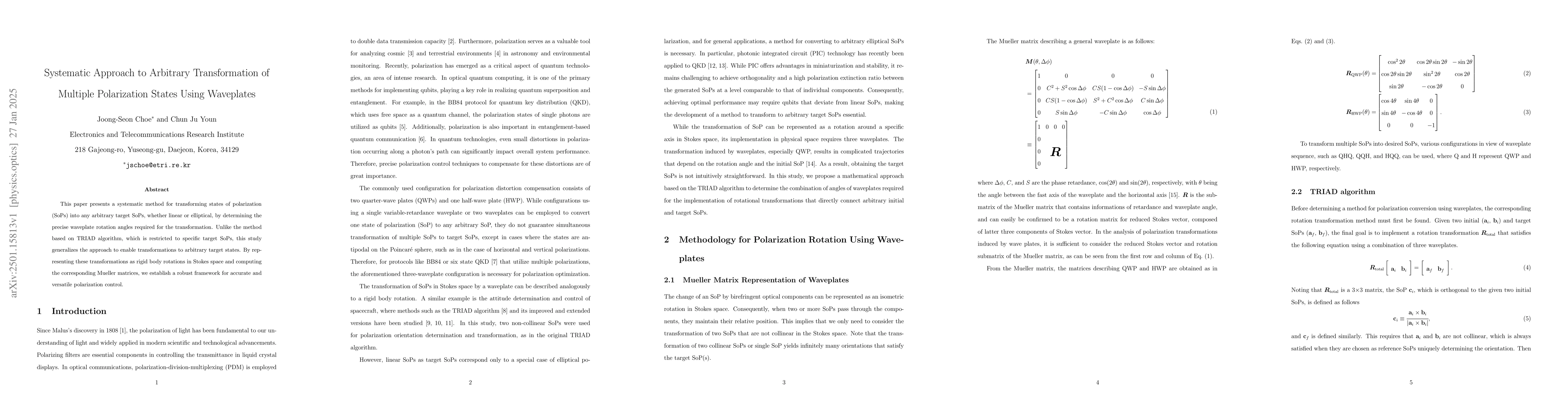 Thumbnail for Systematic Approach to Arbitrary Transformation of Multiple Polarization
  States Using Waveplates
