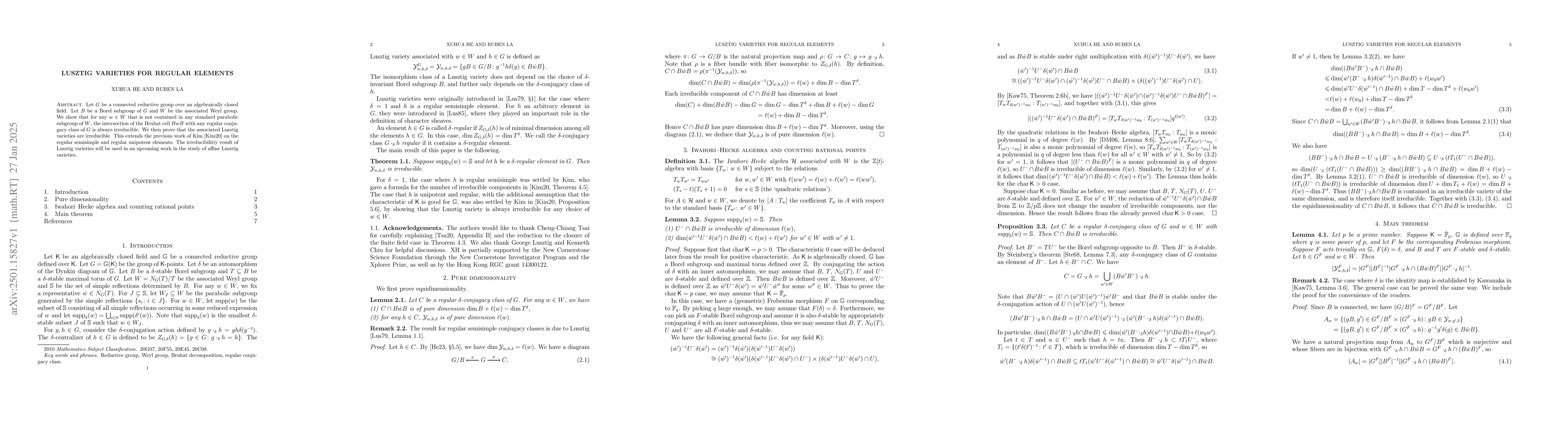 Thumbnail for Lusztig varieties for regular elements