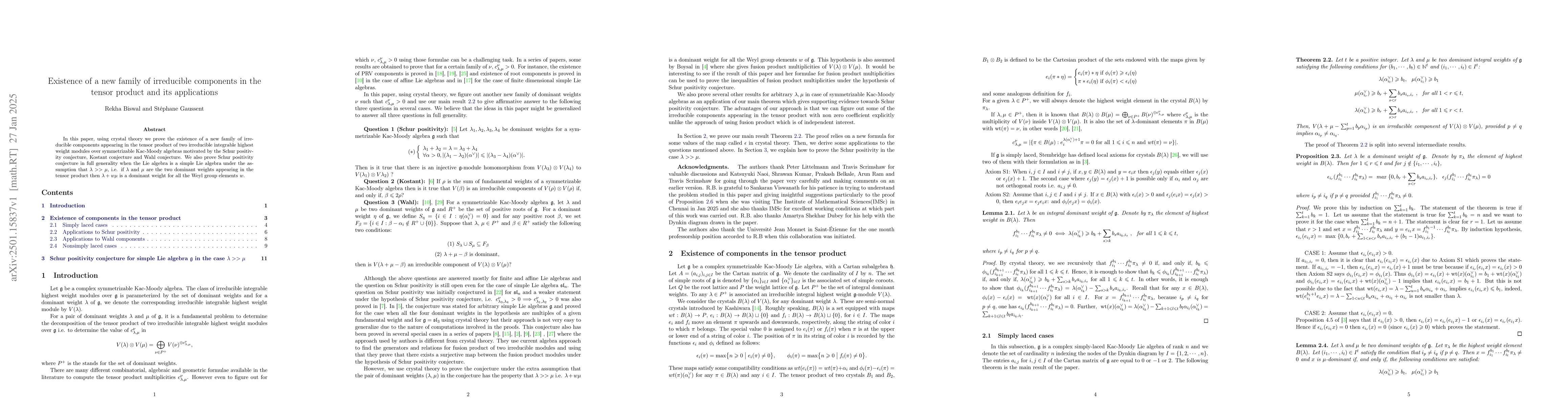 Thumbnail for Existence of a new family of irreducible components in the tensor
  product and its applications