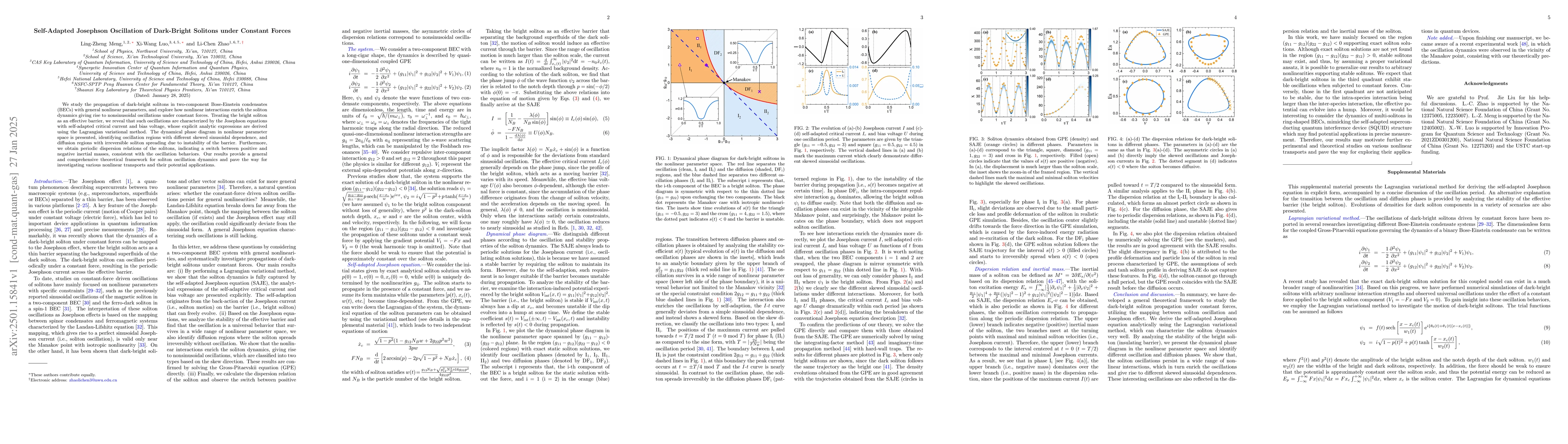 Thumbnail for Self-Adapted Josephson Oscillation of Dark-Bright Solitons under
  Constant Forces