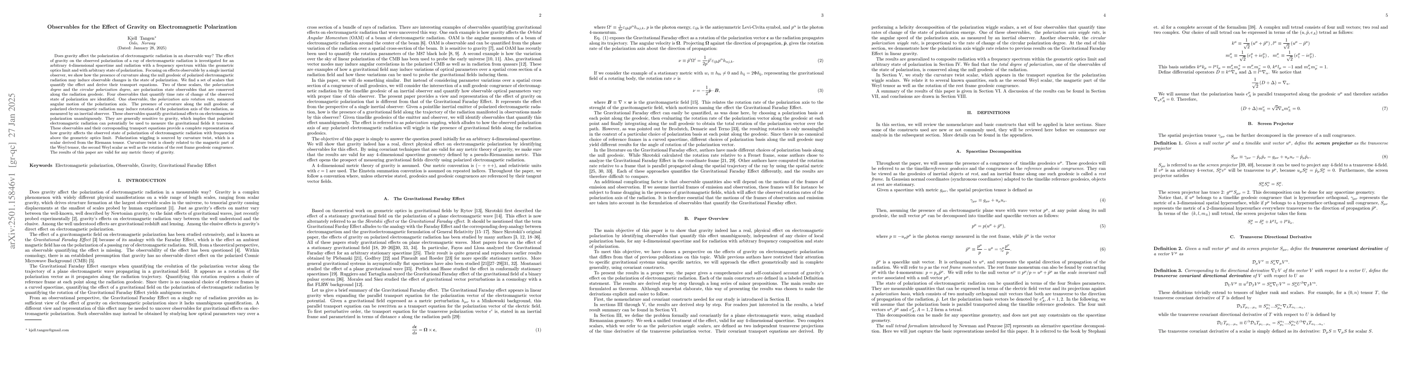 Thumbnail for Observables for the Effect of Gravity on Electromagnetic Polarization