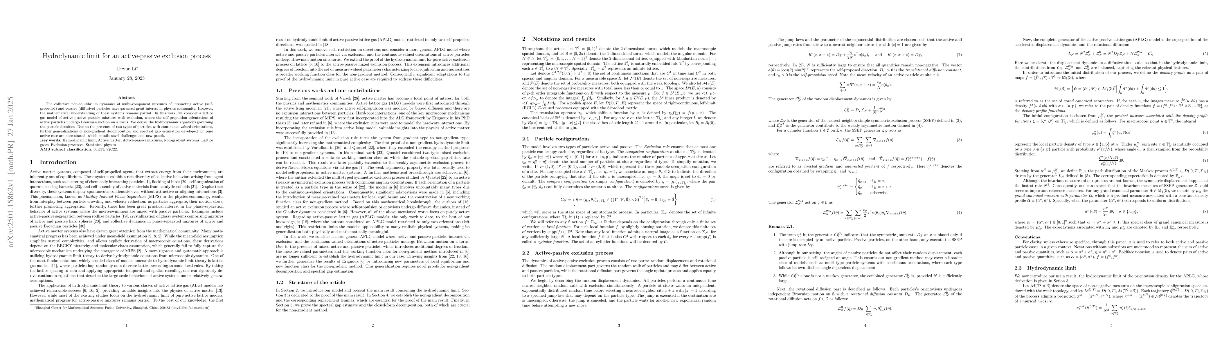 Thumbnail for Hydrodynamic limit for an active-passive exclusion process