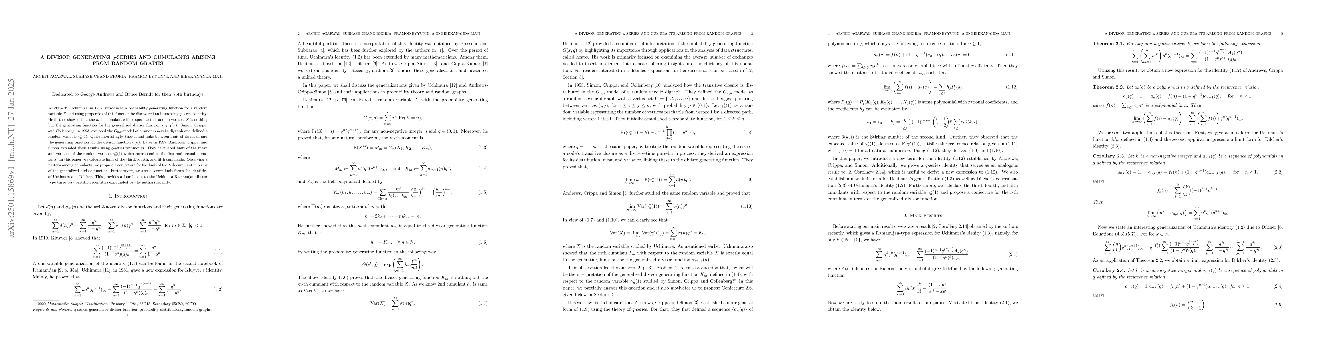 Thumbnail for A divisor generating $q$-series and cumulants arising from random graphs