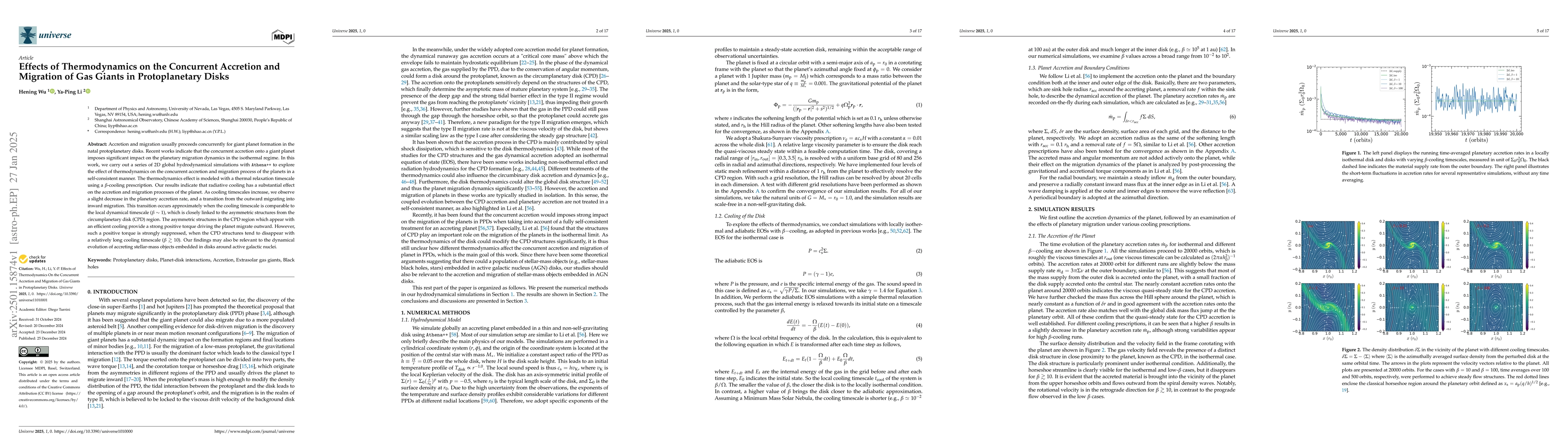 Thumbnail for Effects of Thermodynamics on the Concurrent Accretion and Migration of
  Gas Giants in Protoplanetary Disks