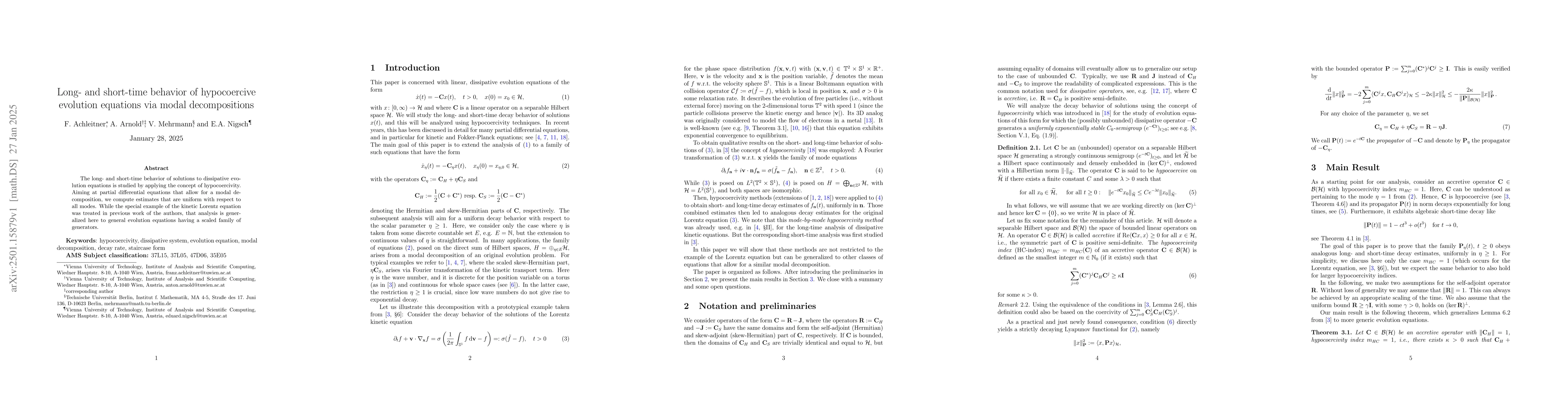 Thumbnail for Long- and short-time behavior of hypocoercive evolution equations via
  modal decompositions