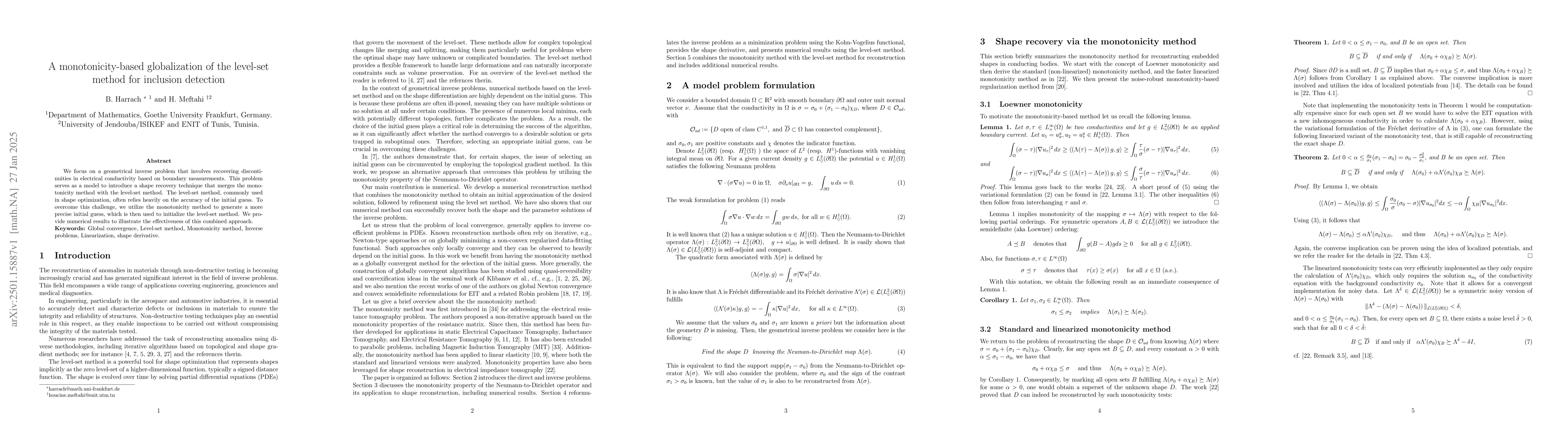 Thumbnail for A monotonicity-based globalization of the level-set method for inclusion
  detection