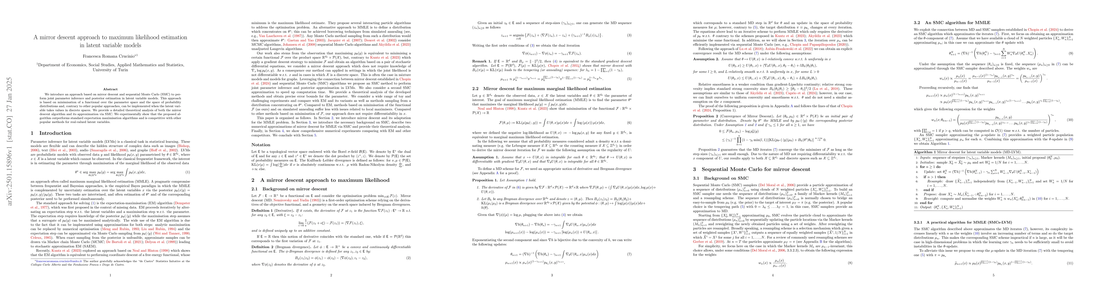 Thumbnail for A mirror descent approach to maximum likelihood estimation in latent
  variable models